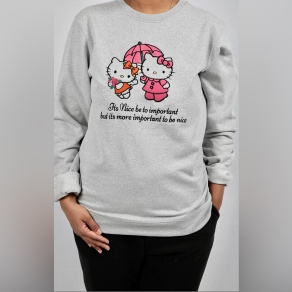 🩶🩷Wear18FashionDesign Hello Kitty Embroider Graphic Crewneck Grey Sweatshirt.